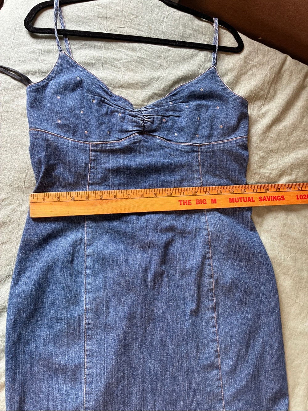 Vintage Y2K Stretch Denim Mermaid Hem Rhinestone Embellished Maxi Dress - Picture 10 of 12